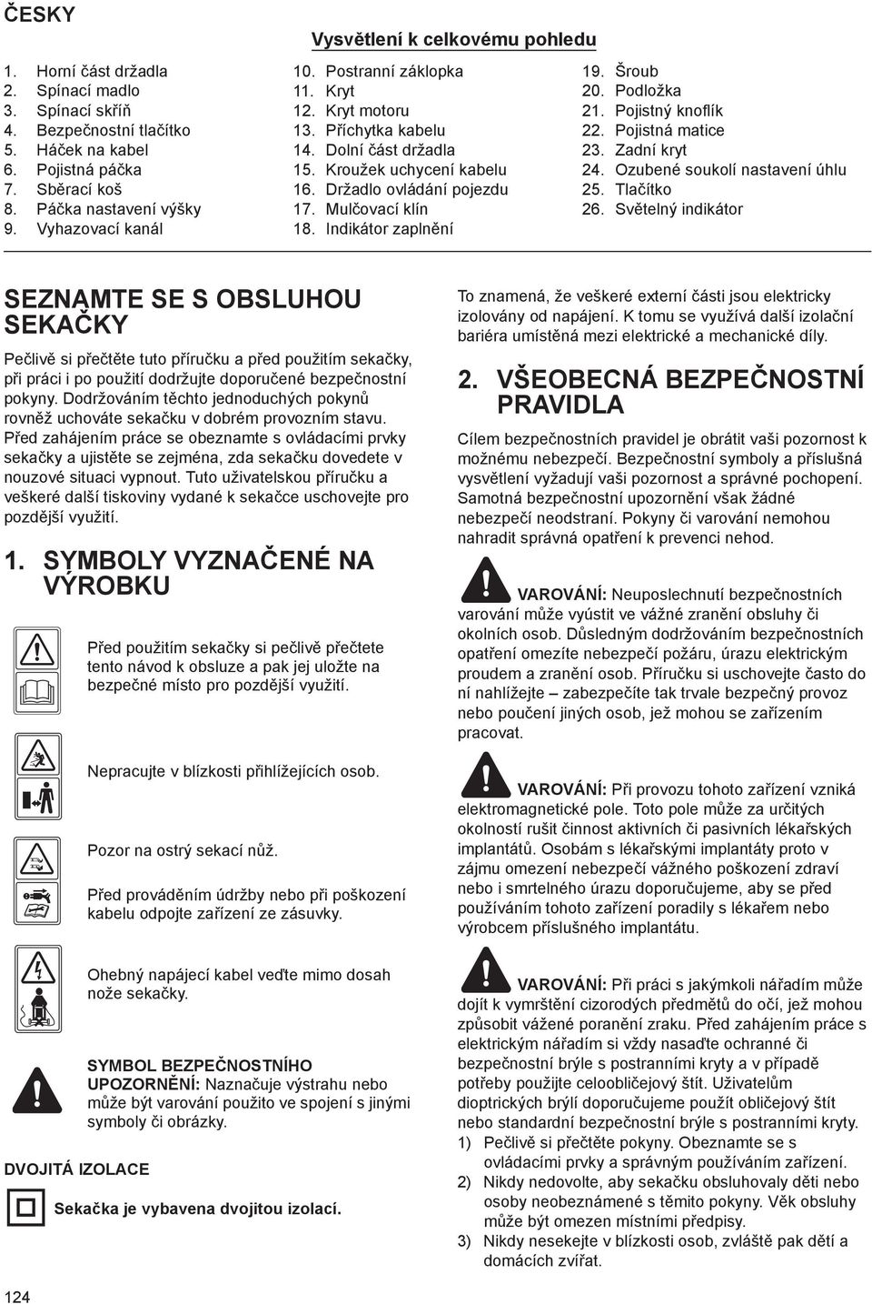 Mul ovací klín 18. Indikátor zapln ní 19. Šroub 20. Podložka 21. Pojistný knoflík 22. Pojistná matice 23. Zadní kryt 24. Ozubené soukolí nastavení úhlu 25. Tla ítko 26.