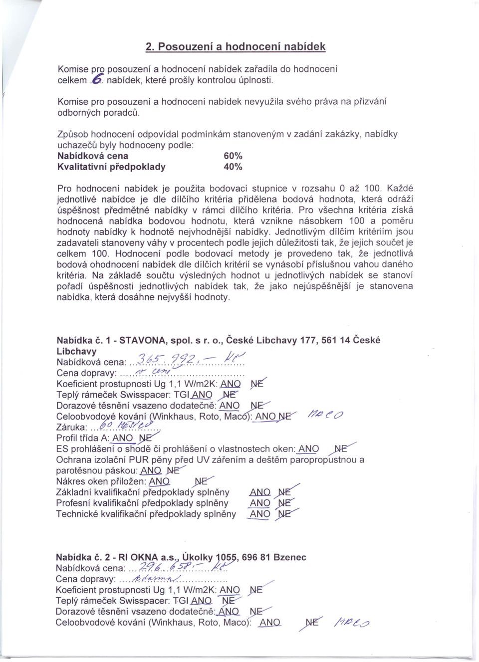 nbídek je použit bodovcí stupnice v rozshu O ž 100. Kždé jednotlivé nbídce je dle dílčího kritéri přidělen bodová hodnot, která odráží úspěšnost předmětné nbídky v rámci dílčího kritéri.