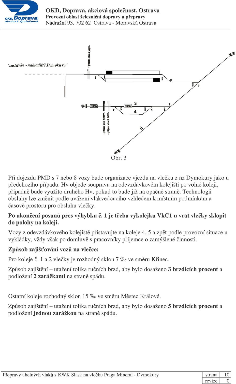 Technologii obsluhy lze zmnit podle uvážení vlakvedoucího vzhledem k místním podmínkám a asové prostoru pro obsluhu vleky. Po ukonení posun pes výhybku.