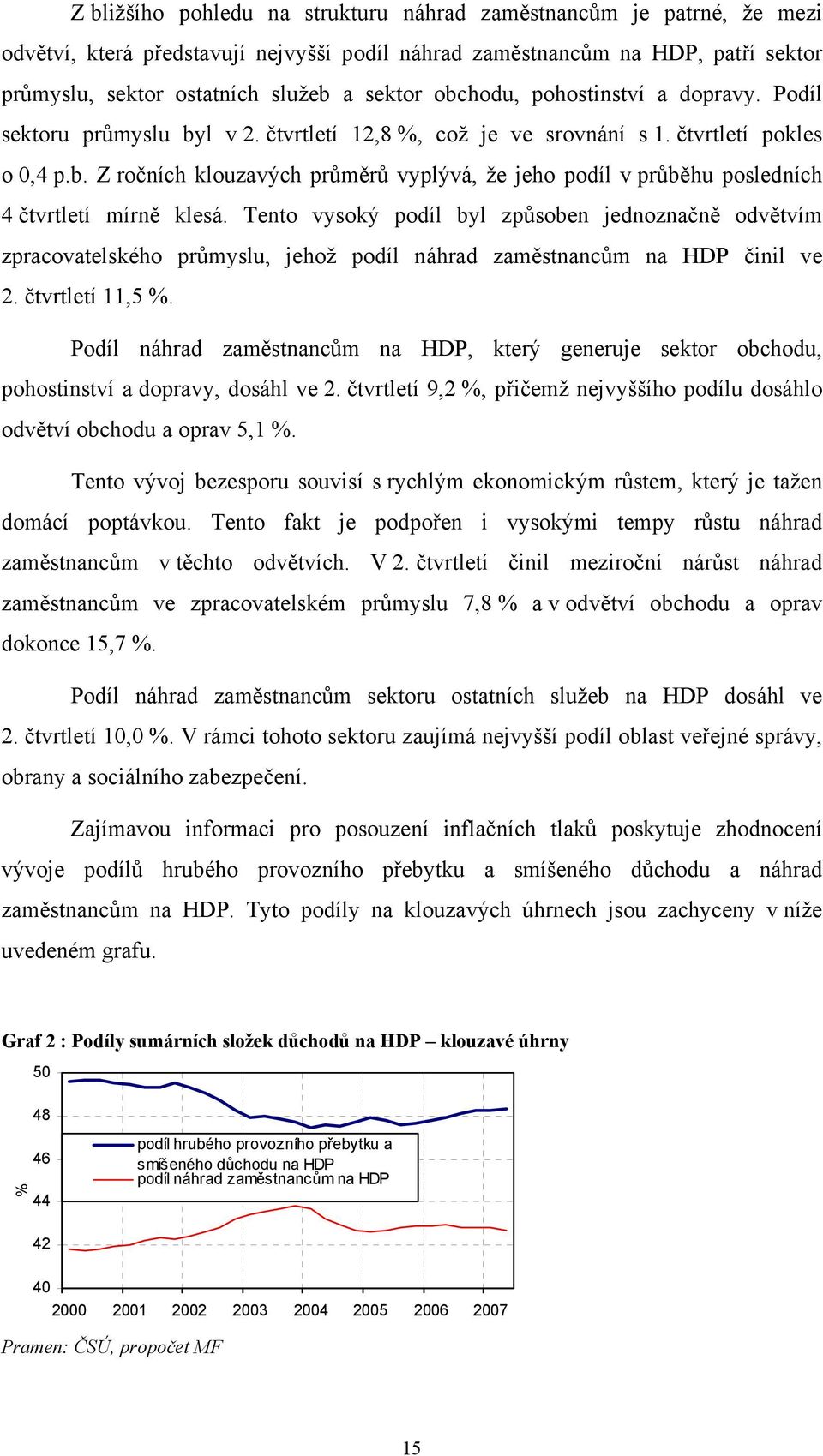 Tento vysoký podíl byl způsoben jednoznačně odvětvím zpracovatelského průmyslu, jehož podíl náhrad zaměstnancům na HDP činil ve 2. čtvrtletí 11,5 %.