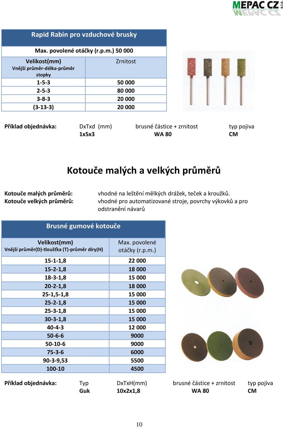 velkých průměrů Kotouče malých průměrů: Kotouče velkých průměrů: vhodné na leštění mělkých drážek, teček a kroužků.