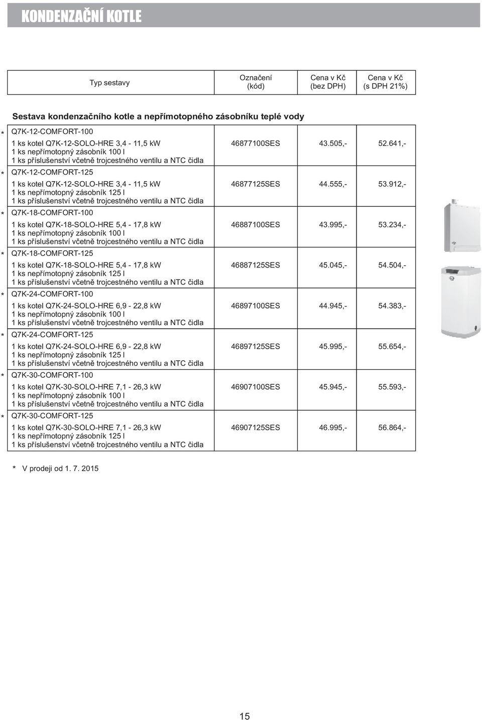 91,- 1 ks nepřímotopný zásobník 15 l 1 ks příslušenství včetně trojcestného ventilu a NTC čidla Q7K-18-COMFORT-100 1 ks kotel Q7K-18-SOLO-HRE 5,4-17,8 kw 46887100SES 43.995,- 53.