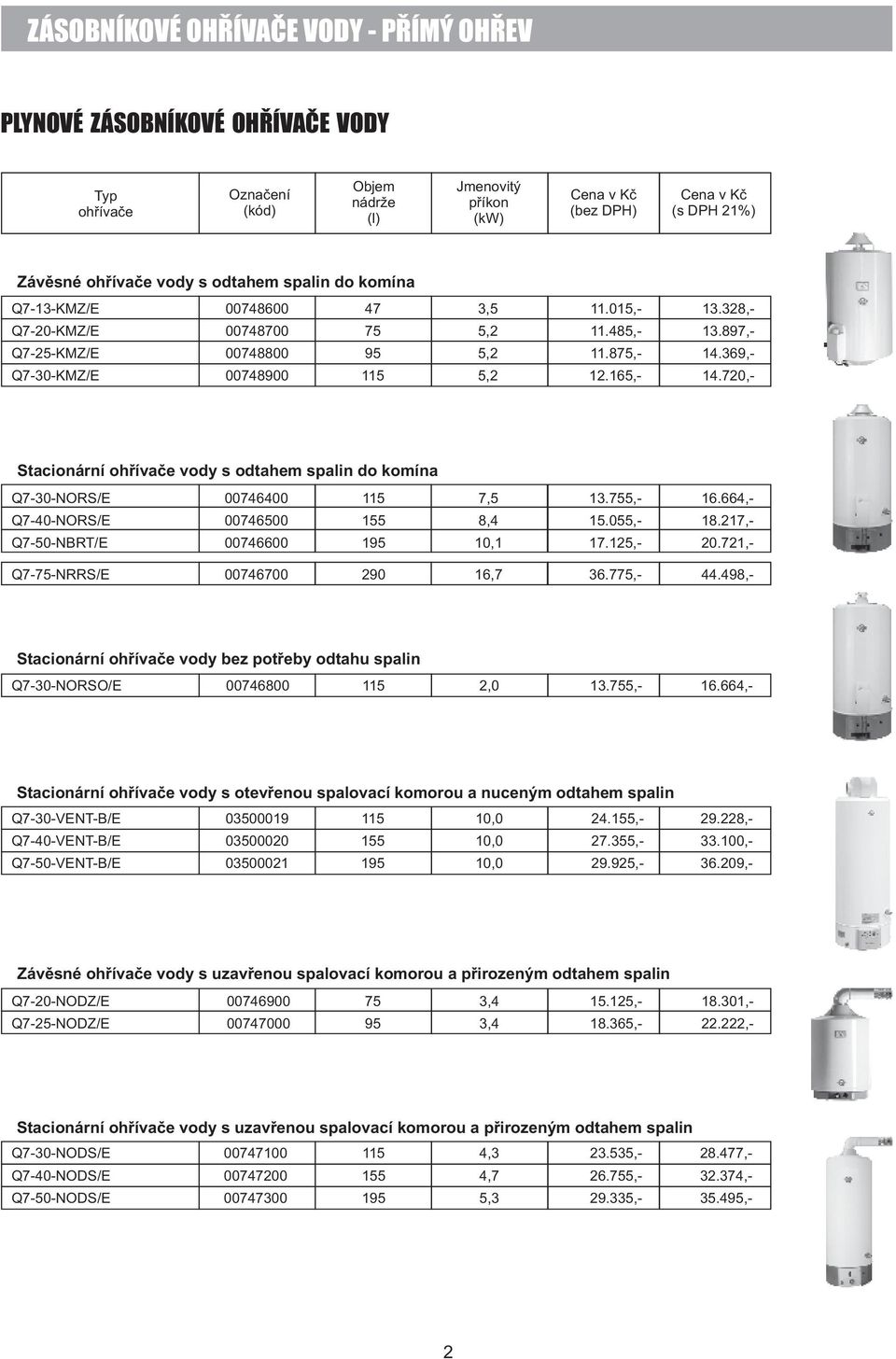 70,- Stacionární ohřívače vody s odtahem spalin do komína Q7-30-NORS/E 00746400 115 7,5 13.755,- 16.664,- Q7-40-NORS/E 00746500 155 8,4 15.055,- 18.17,- Q7-50-NBRT/E 00746600 195 10,1 17.15,- 0.