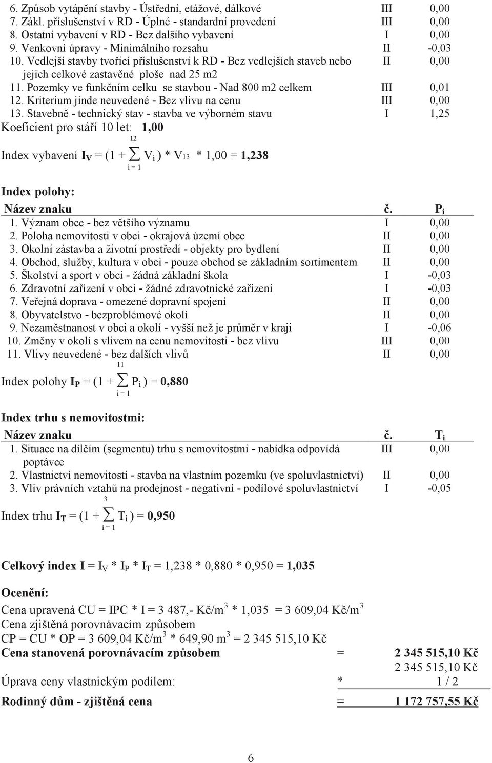 Pozemky ve funkním celku se stavbou - Nad 800 m2 celkem III 0,01 12. Kriterium jinde neuvedené - Bez vlivu na cenu III 0,00 13.