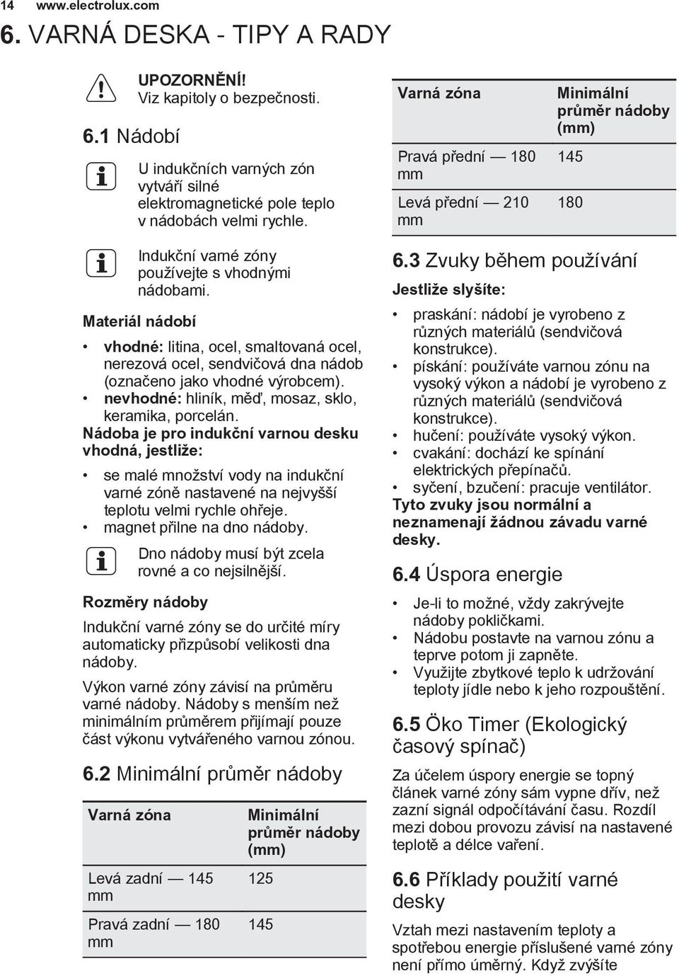 Materiál nádobí vhodné: litina, ocel, smaltovaná ocel, nerezová ocel, sendvičová dna nádob (označeno jako vhodné výrobcem). nevhodné: hliník, měď, mosaz, sklo, keramika, porcelán.