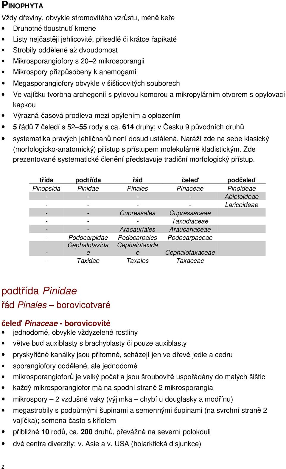 kapkou Výrazná časová prodleva mezi opýlením a oplozením 5 řádů 7 čeledí s 52 55 rody a ca. 614 druhy; v Česku 9 původních druhů systematika pravých jehličnanů není dosud ustálená.