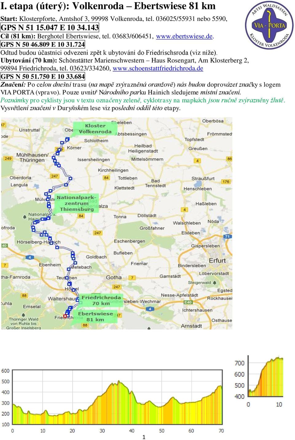 Ubytování (70 km): Schönstätter Marienschwestern Haus Rosengart, Am Klosterberg 2, 99894 Friedrichroda, tel. 03623/334260, www.schoenstattfriedrichroda.de GPS N 50 51.750 E 10 33.