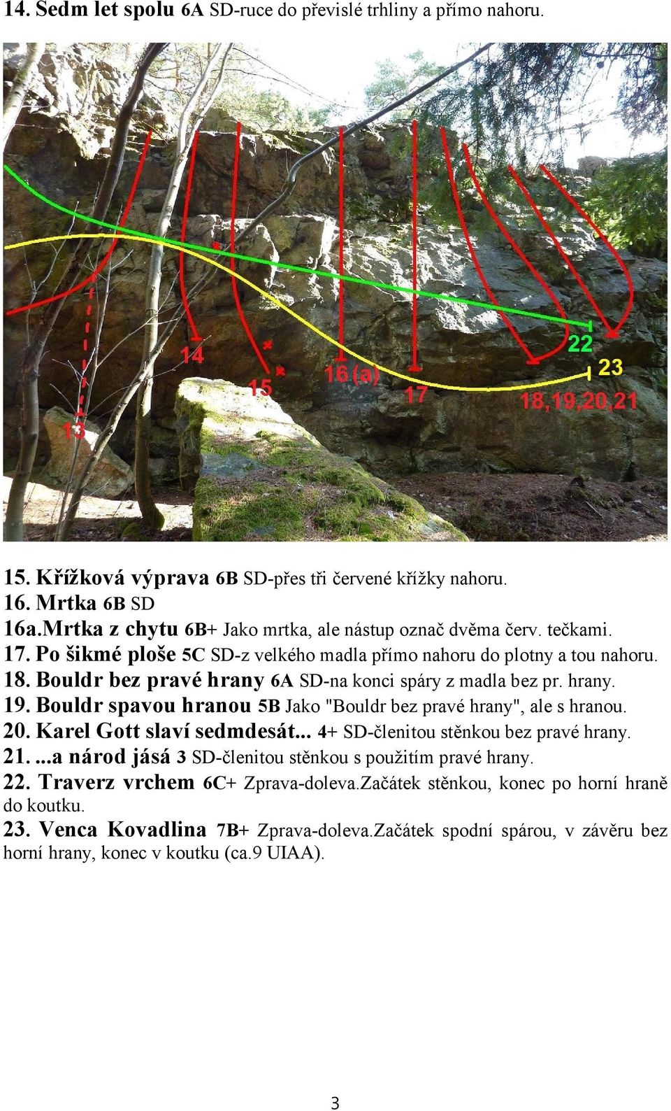 Bouldr bez pravé hrany6asd-na konci spáry z madla bez pr. hrany. 19. Bouldr spavou hranou5b Jako "Bouldr bez pravé hrany", ale s hranou. 20. Karel Gott slaví sedmdesát.