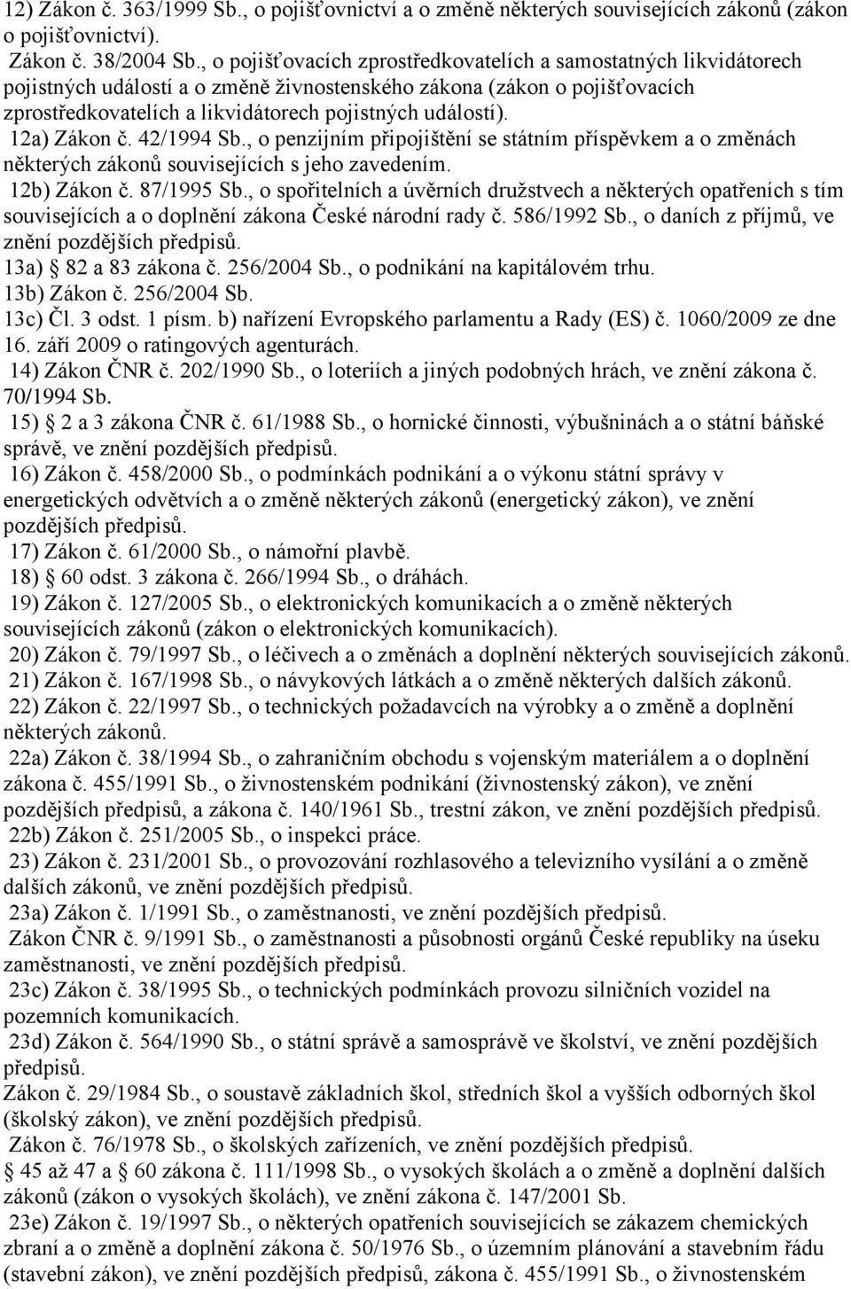 12a) Zákon č. 42/1994 Sb., o penzijním připojištění se státním příspěvkem a o změnách některých zákonů souvisejících s jeho zavedením. 12b) Zákon č. 87/1995 Sb.