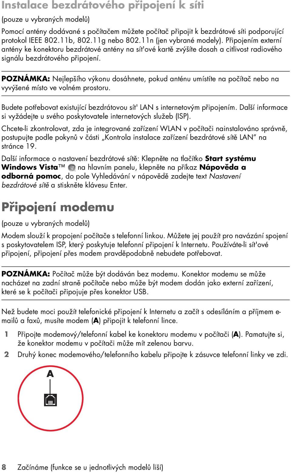 POZNÁMKA: Nejlepšího výkonu dosáhnete, pokud anténu umístíte na počítač nebo na vyvýšené místo ve volném prostoru. Budete potřebovat existující bezdrátovou sít' LAN s internetovým připojením.