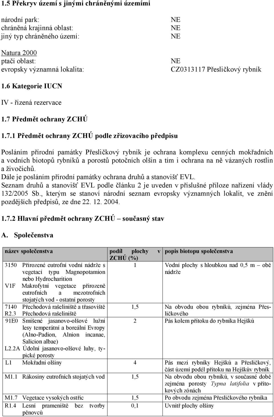 Předmět ochrany ZCHÚ 1.7.