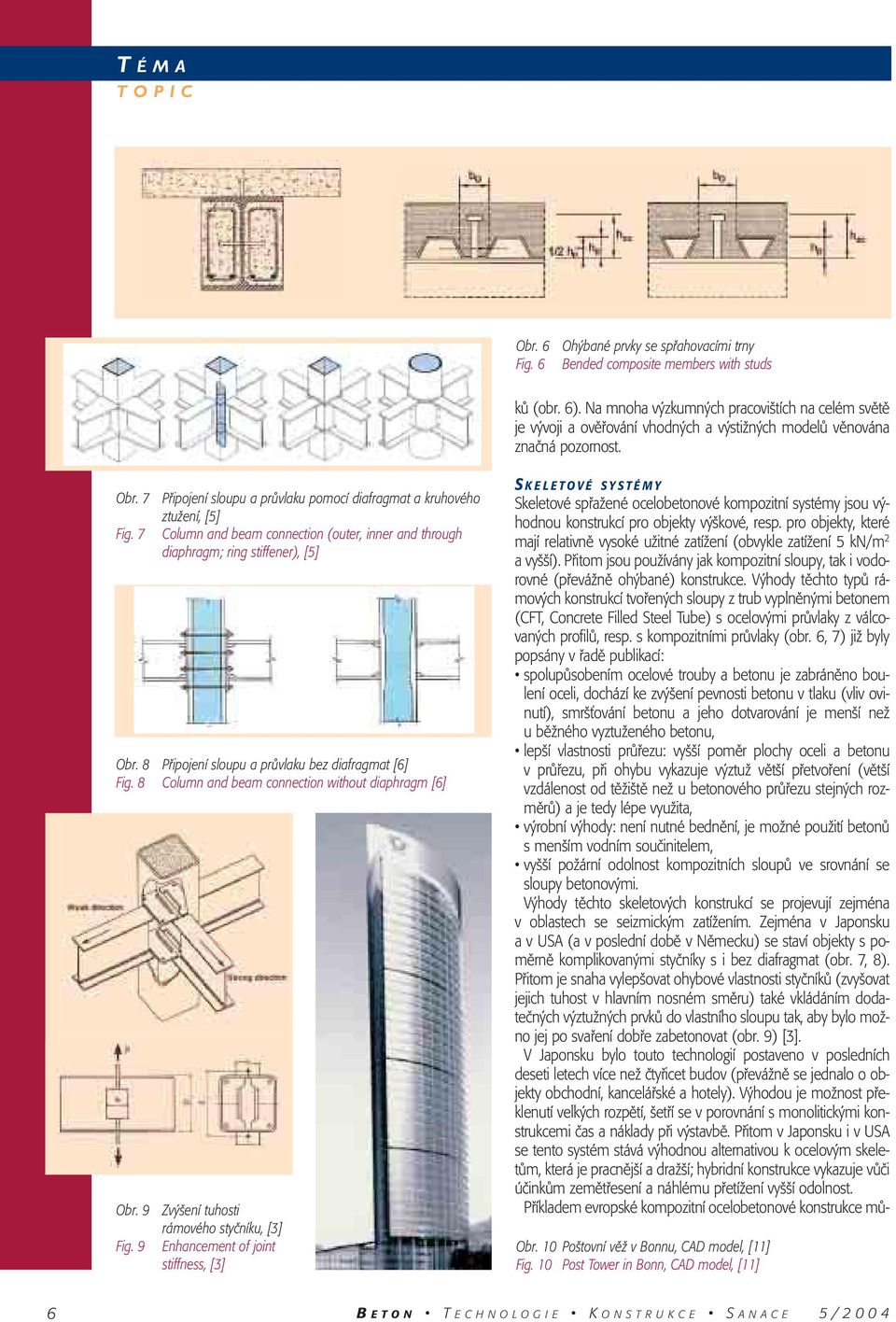 7 Pfiipojení sloupu a prûvlaku pomocí diafragmat a kruhového ztuïení, [5] Fig. 7 Column and beam connection (outer, inner and through diaphragm; ring stiffener), [5] Obr.