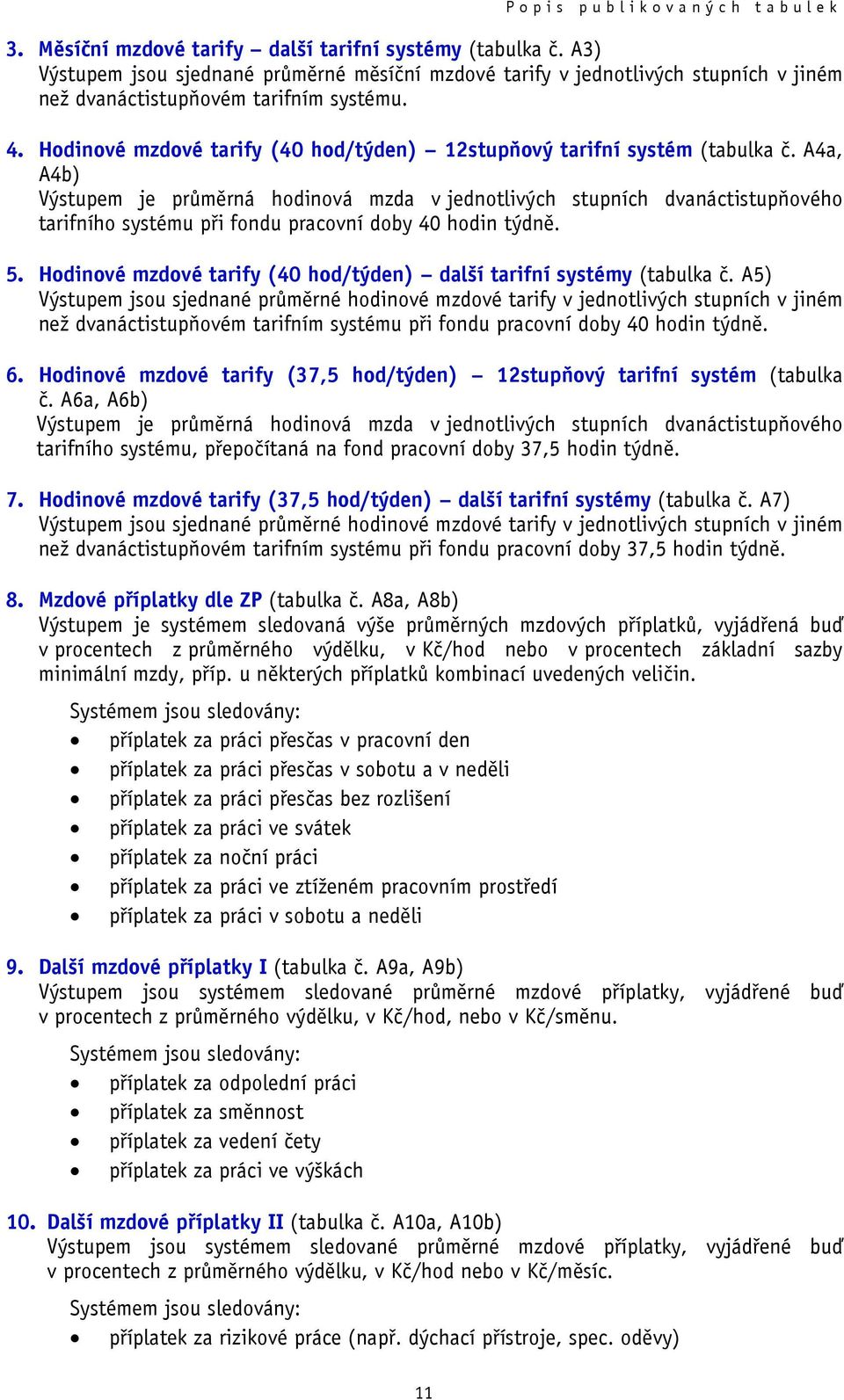 Hodinové mzdové tarify (40 hod/týden) 12stupňový tarifní systém (tabulka č.