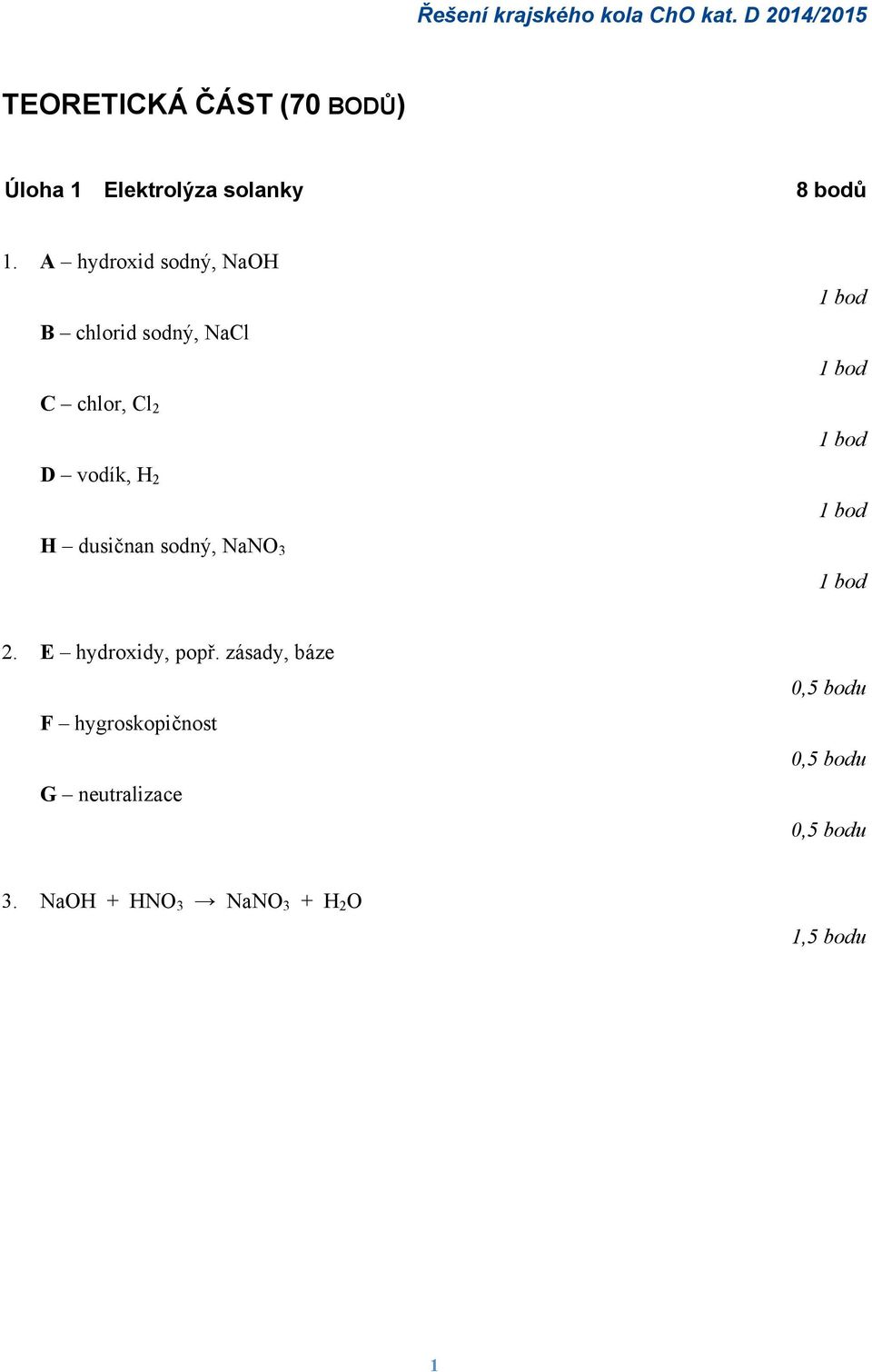 A hydroxid sodný, NaOH B chlorid sodný, NaCl C chlor, Cl 2 D vodík, H 2 H dusičnan