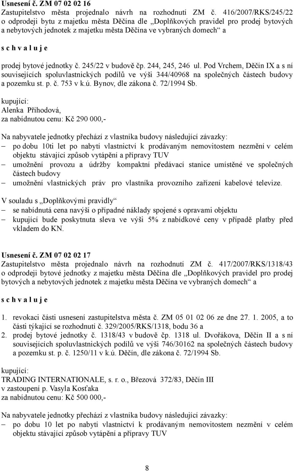 245/22 v budově čp. 244, 245, 246 ul. Pod Vrchem, Děčín IX a s ní souvisejících spoluvlastnických podílů ve výši 344/40968 na společných částech budovy a pozemku st. p. č. 753 v k.ú.