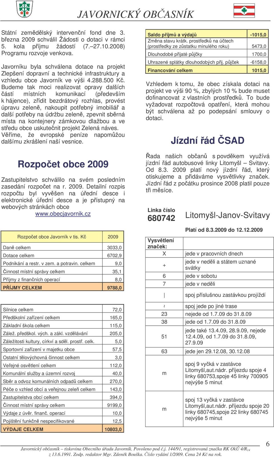 Budeme tak moci realizovat opravy dalších ástí místních komunikací (pedevším k hájence), zídit bezdrátový rozhlas, provést úpravu zelen, nakoupit potebný imobiliá a další poteby na údržbu zelen,