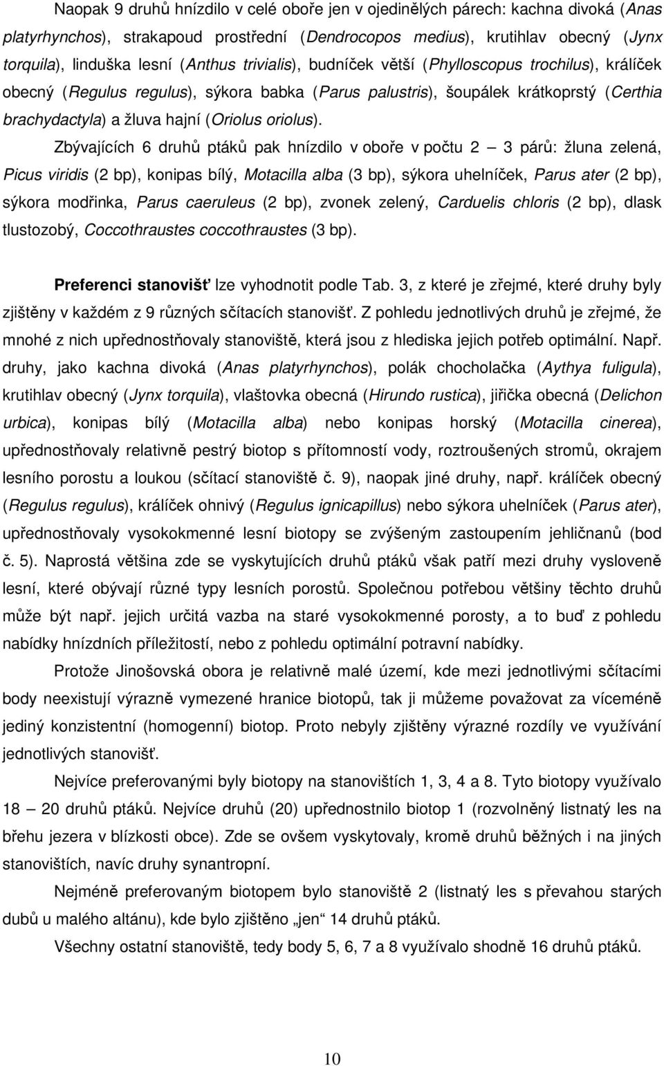 Zbývajících 6 druhů ptáků pak hnízdilo v oboře v počtu 2 3 párů: žluna zelená, Picus viridis (2 bp), konipas bílý, Motacilla alba (3 bp), sýkora uhelníček, Parus ater (2 bp), sýkora modřinka, Parus