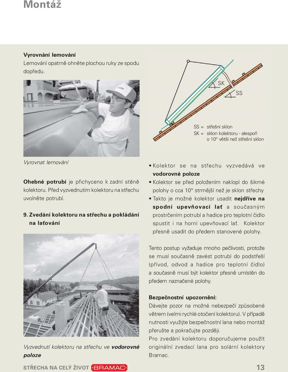 Před vyzvednutím kolektoru na střechu uvolněte potrubí. 9.