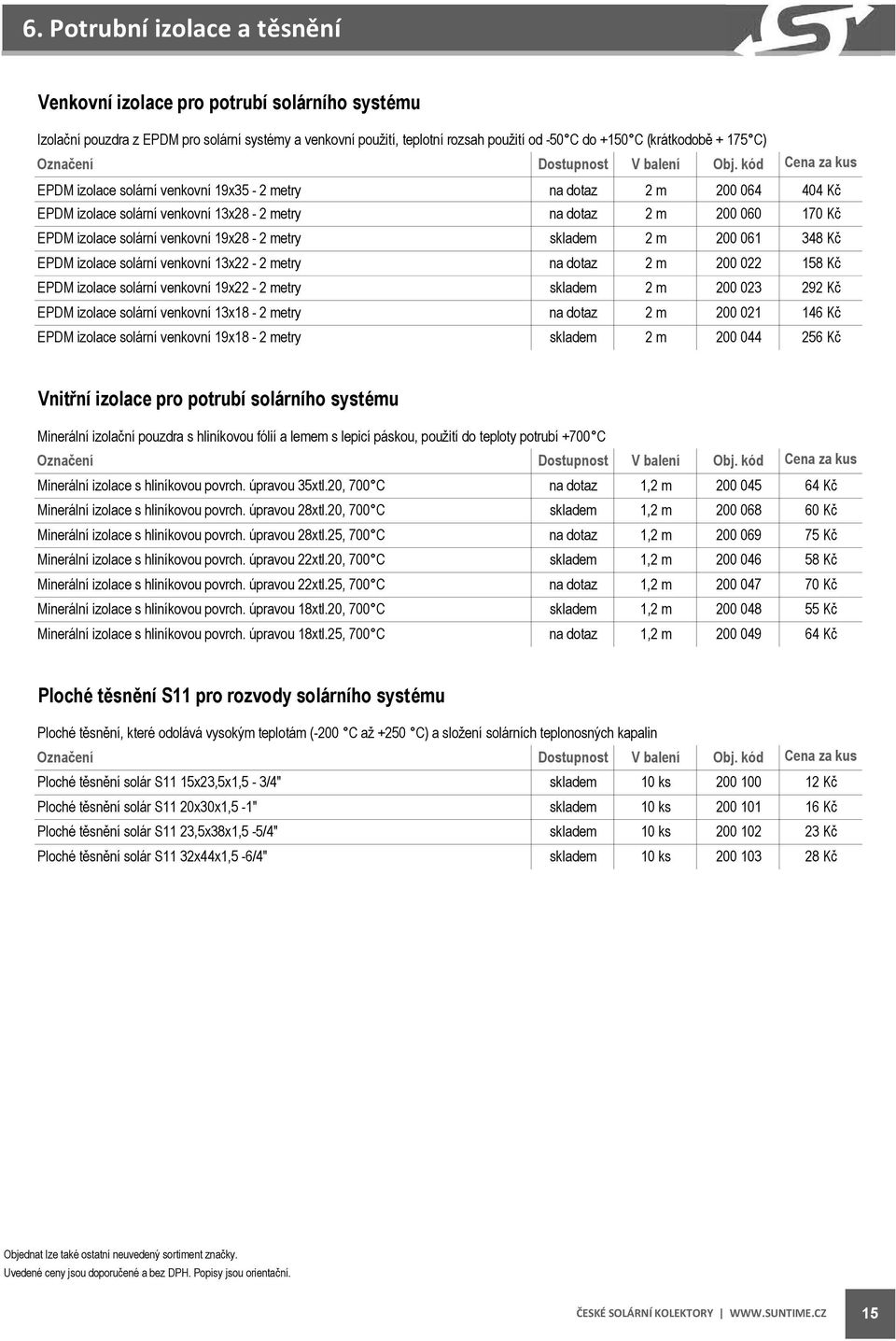 200 061 348 Kč EPDM izolace solární venkovní 13x22-2 metry na dotaz 2 m 200 022 158 Kč EPDM izolace solární venkovní 19x22-2 metry 2 m 200 023 292 Kč EPDM izolace solární venkovní 13x18-2 metry na