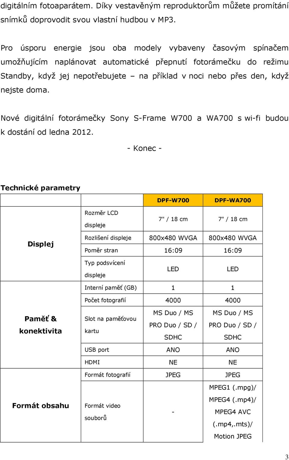 nejste doma. Nové digitální fotorámečky Sony S-Frame W700 a WA700 s wi-fi budou k dostání od ledna 2012.