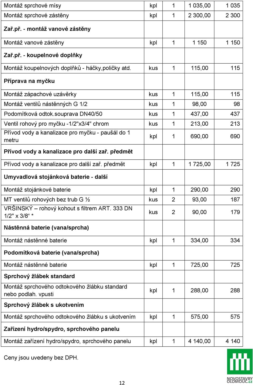 souprava DN40/50 kus 1 437,00 437 Ventil rohový pro myčku -1/2"x3/4" chrom kus 1 213,00 213 Přívod vody a kanalizace pro myčku - paušál do 1 metru Přívod vody a kanalizace pro další zař.