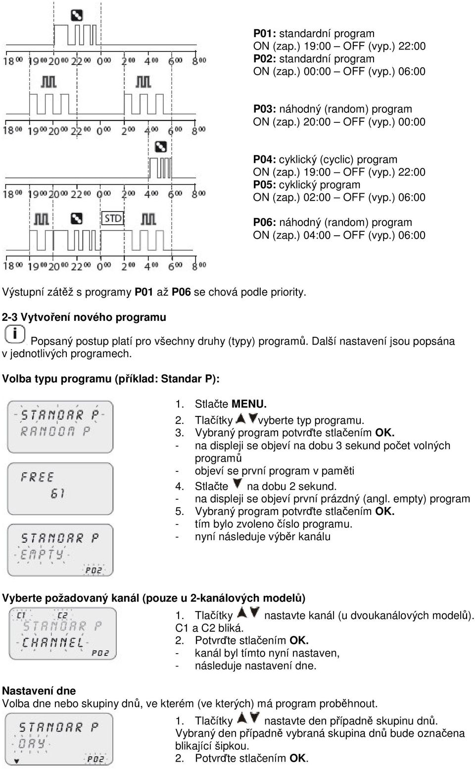 ) 06:00 Výstupní zátž s programy P01 až P06 se chová podle priority. 2-3 Vytvoení nového programu Popsaný postup platí pro všechny druhy (typy) program.