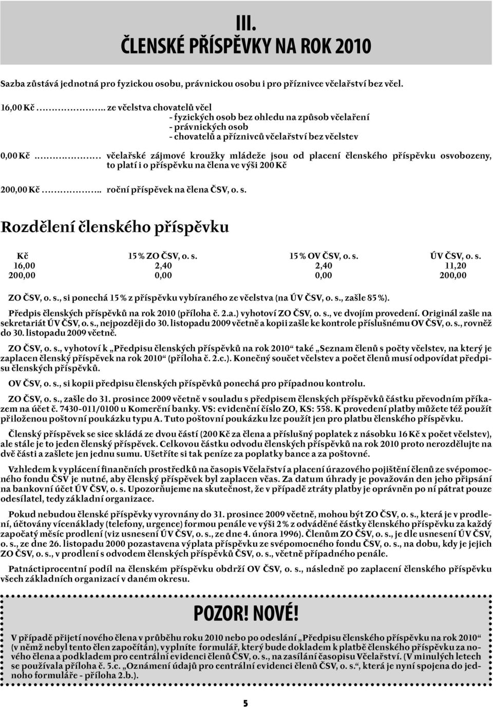 včelařské zájmové kroužky mládeže jsou od placení členského příspěvku osvobozeny, to platí i o příspěvku na člena ve výši 200 Kč 200,00 Kč.. roční příspěvek na člena ČSV, o. s.