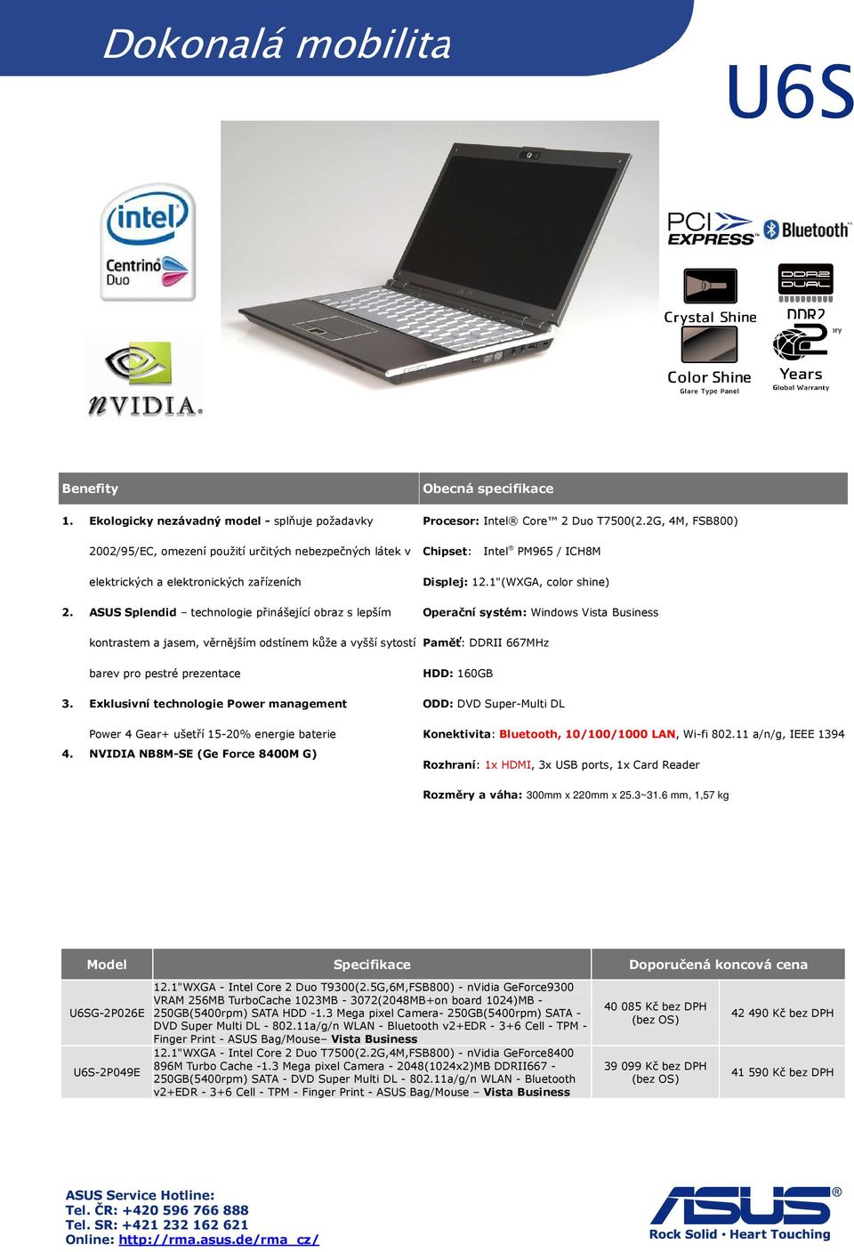 NVIDIA NB8M-SE (Ge Force 8400M G) Procesor: Intel Core 2 Duo T7500(2.2G, 4M, FSB800) Chipset: Intel PM965 / ICH8M Displej: 12.