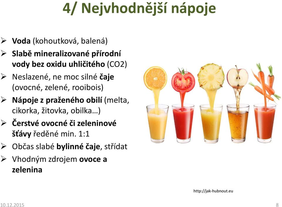 obilí (melta, cikorka, žitovka, obilka ) Čerstvé ovocné či zeleninové šťávy ředěné min.