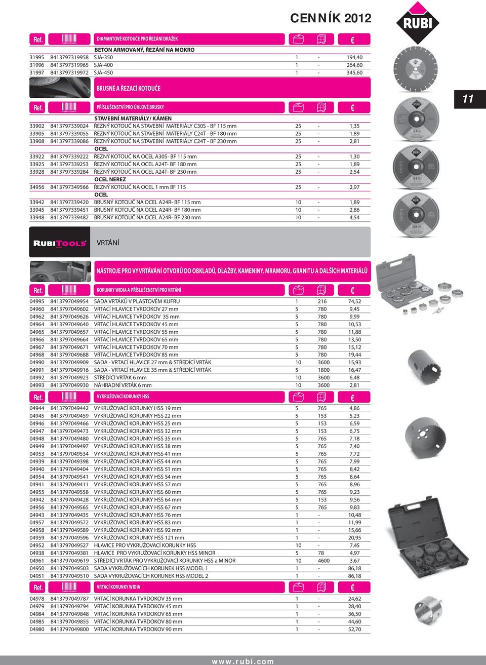 MATERIÁLY C24T - BF 180 mm 25-1,89 33908 8413797339086 ŘEZNÝ KOTOUČ NA STAVEBNÍ MATERIÁLY C24T - BF 230 mm 25-2,81 OCEL 33922 8413797339222 ŘEZNÝ KOTOUČ NA OCEL A30S- BF 115 mm 25-1,30 33925