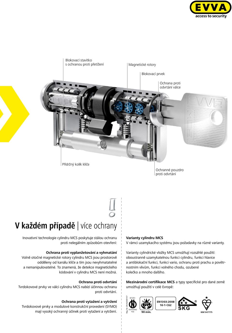 odděleny od kanálu klíče a tím jsou nevyhmatatelné a nemanipulovatelné. To znamená, že detekce magnetického kódování v cylindru MCS není možná.