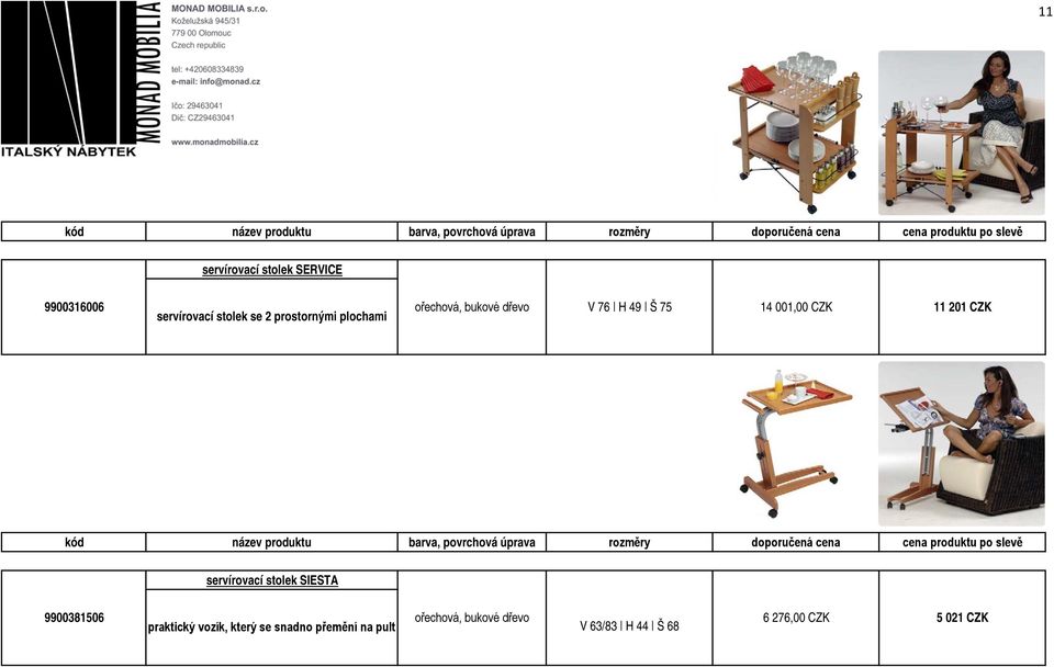 servírovací stolek SIESTA 9900381506 ořechová, bukové dřevo praktický
