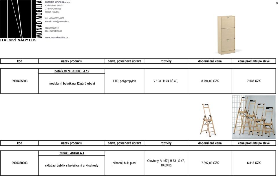 LASCALA 4 9900360003 přírodní, buk, plast skládací žebřík s