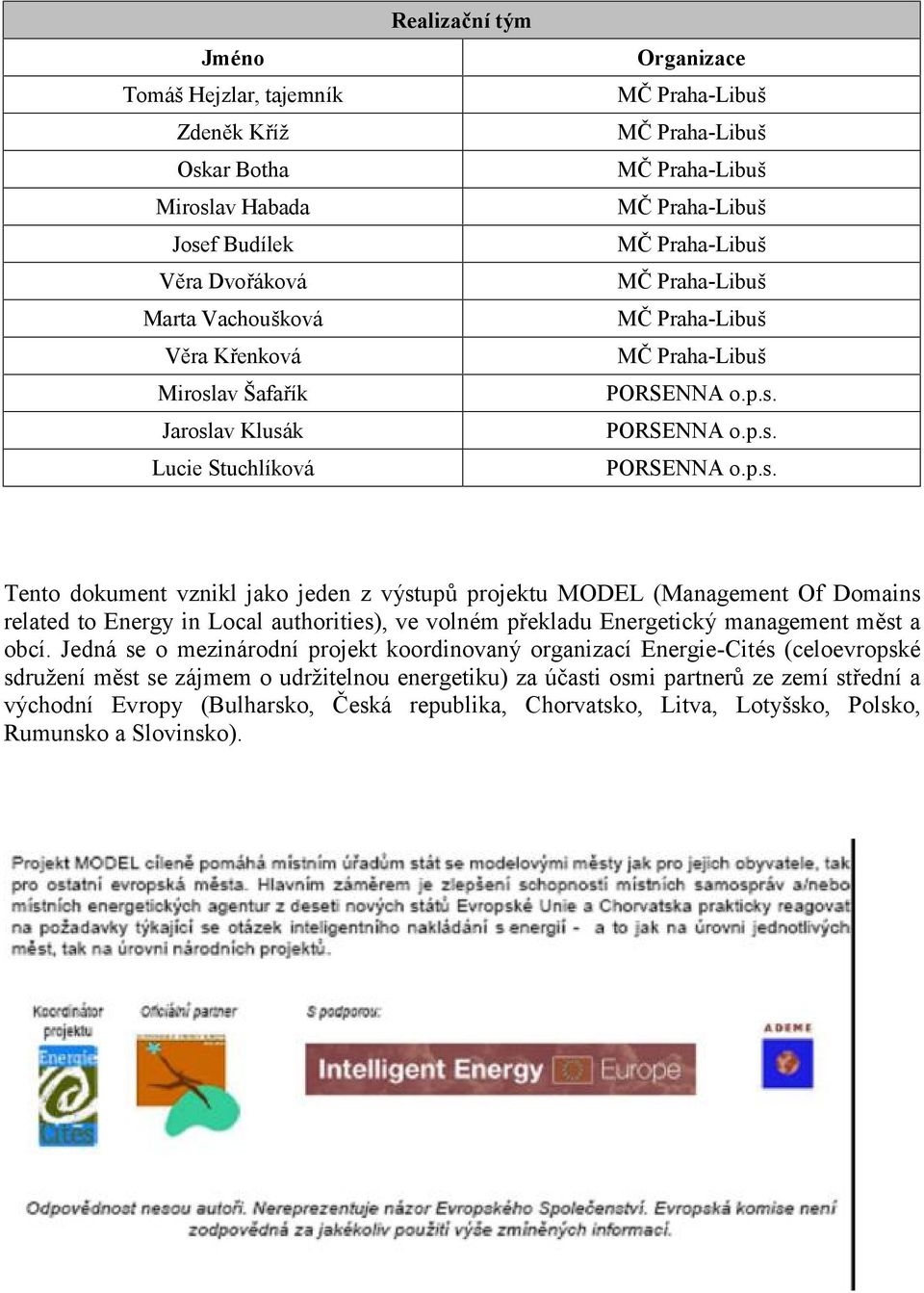 MC Praha-Libus MC Praha-Libus MC Praha-Libus MC Praha-Libus MC Praha-Libus MC Praha-Libus MC Praha-Libus PORSENNA o.p.s. PORSENNA o.p.s. PORSENNA o.p.s. Tento dokument vznikl jako jeden z vystupu projektu MODEL (Management Of Domains related to Energy in Local authorities), ve volnem prekladu Energeticky management míst a obcı.