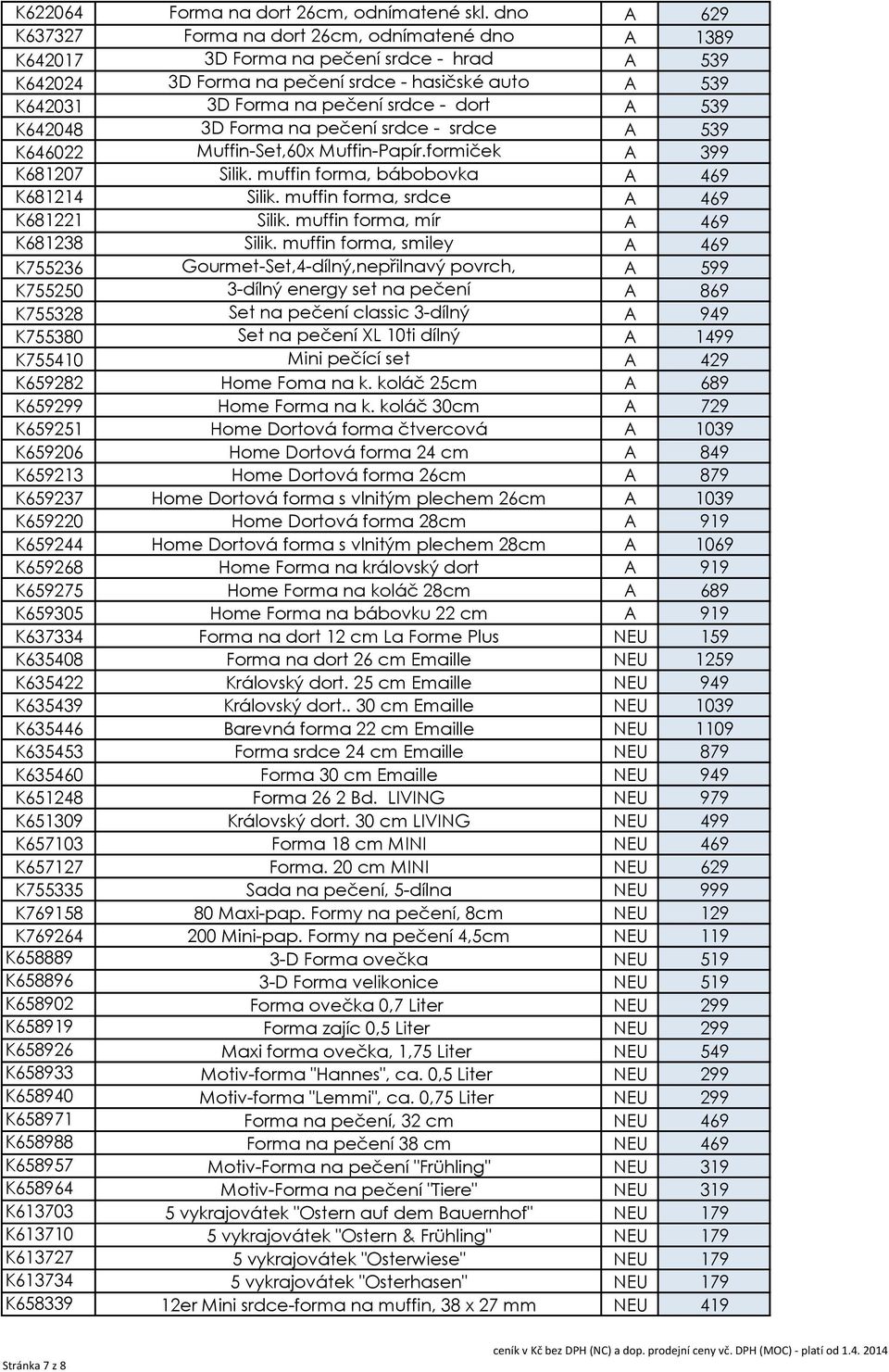 dort A 539 K642048 3D Forma na pečení srdce - srdce A 539 K646022 Muffin-Set,60x Muffin-Papír.formiček A 399 K681207 Silik. muffin forma, bábobovka A 469 K681214 Silik.