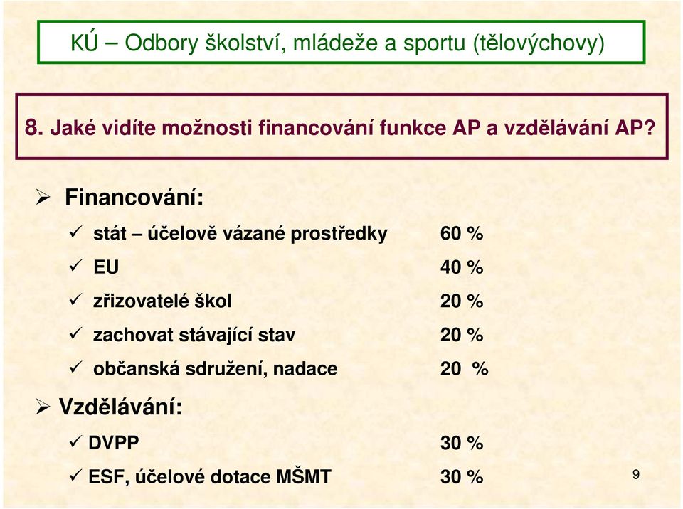 zřizovatelé škol 20 % zachovat stávající stav 20 % občanská