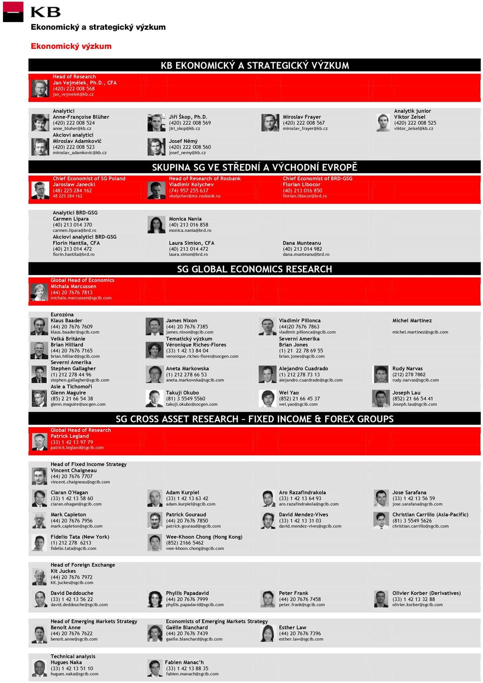 cz SKUPINA SG VE STŘEDNÍ A VÝCHODNÍ EVROPĚ Chief Economist of SG Poland Head of Research of Rosbank Chief Economist of BRD-GSG Jaroslaw Janecki Vladimir Kolychev Florian Libocor (48) 225 284 162 (74)