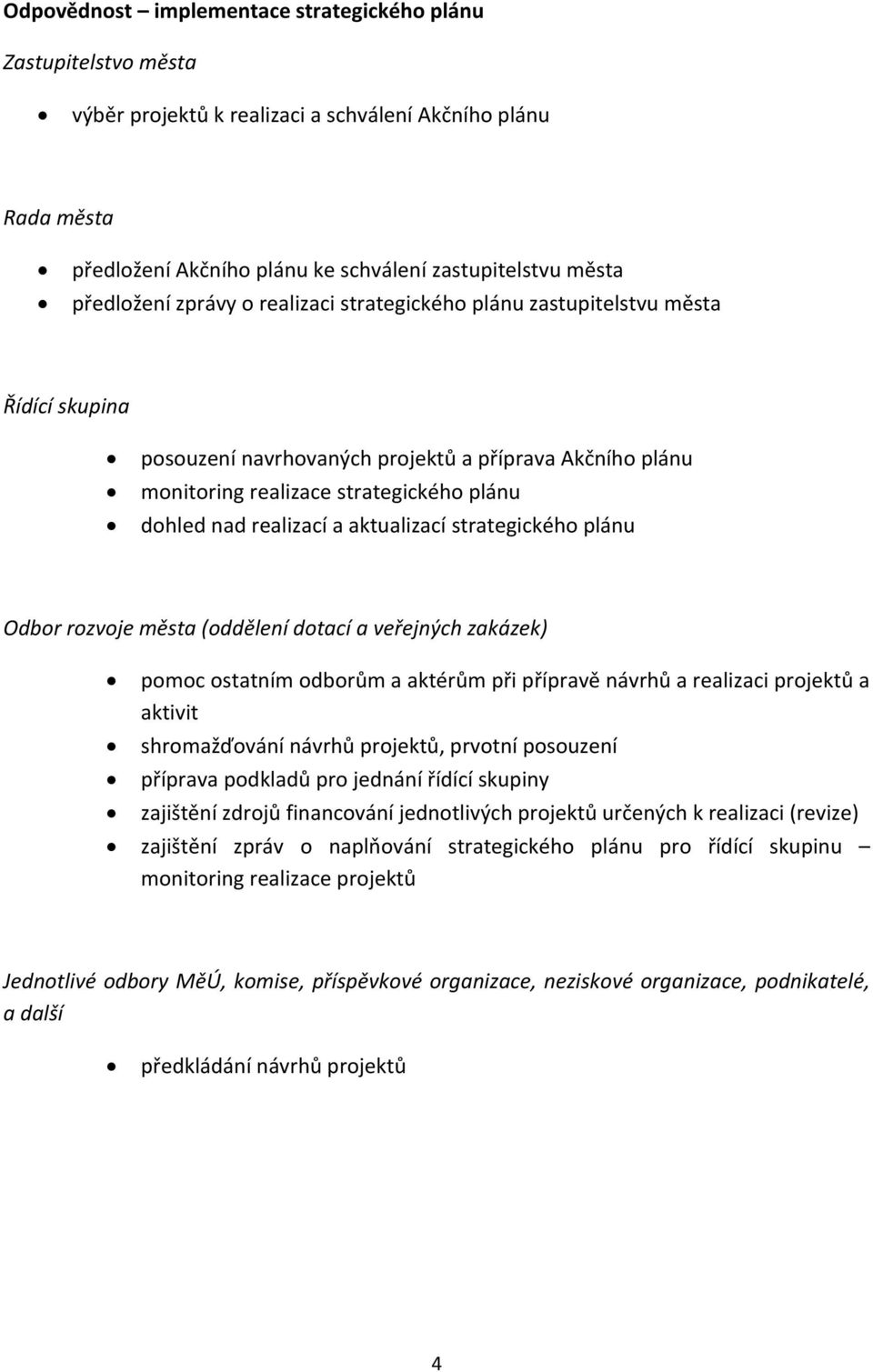 aktualizací strategického plánu Odbor rozvoje města (oddělení dotací a veřejných zakázek) pomoc ostatním odborům a aktérům při přípravě návrhů a realizaci projektů a aktivit shromažďování návrhů