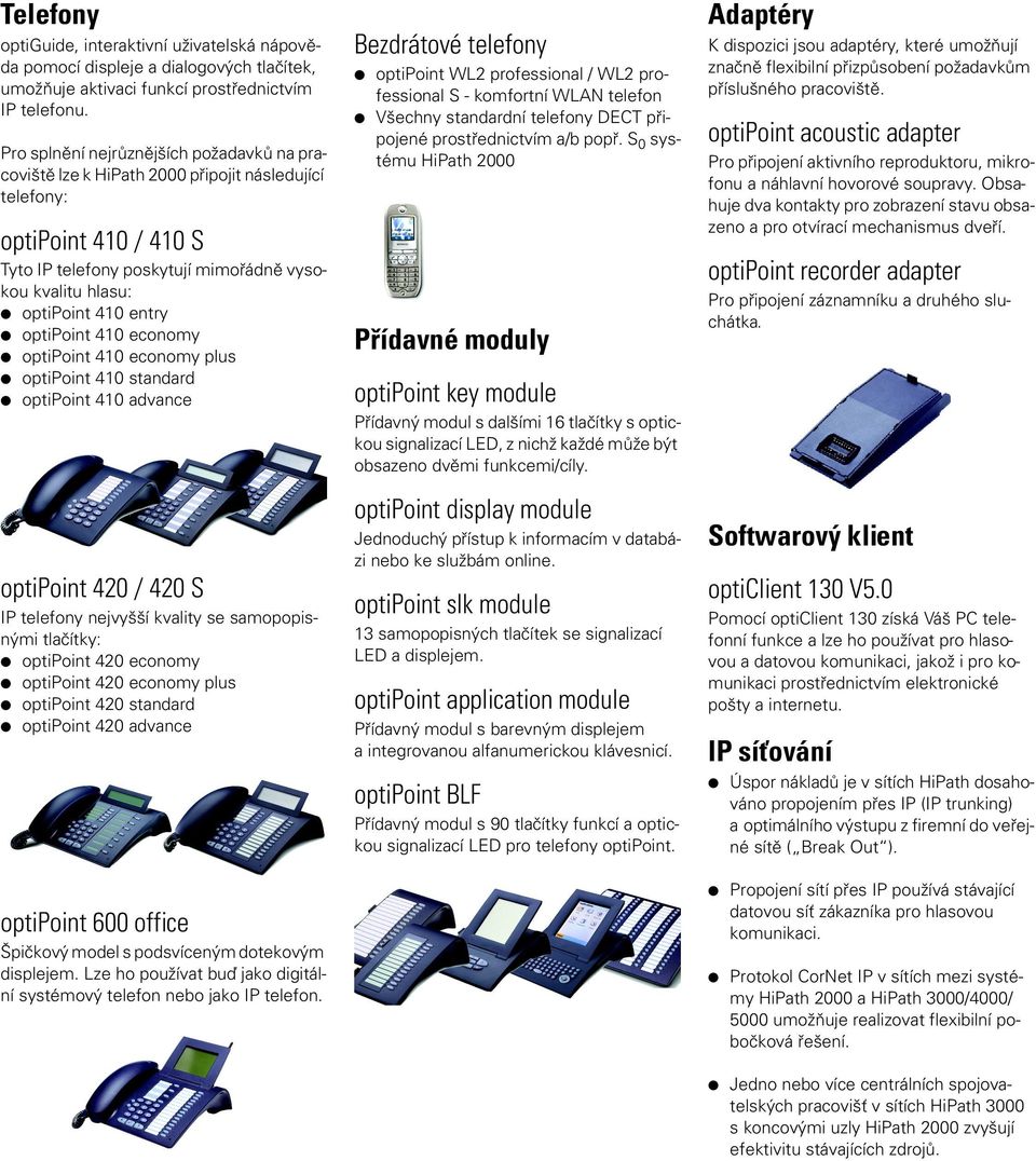 entry optipoint 410 economy optipoint 410 economy plus optipoint 410 standard optipoint 410 advance optipoint 420 / 420 S IP telefony nejvyšší kvality se samopopisnými tlačítky: optipoint 420 economy