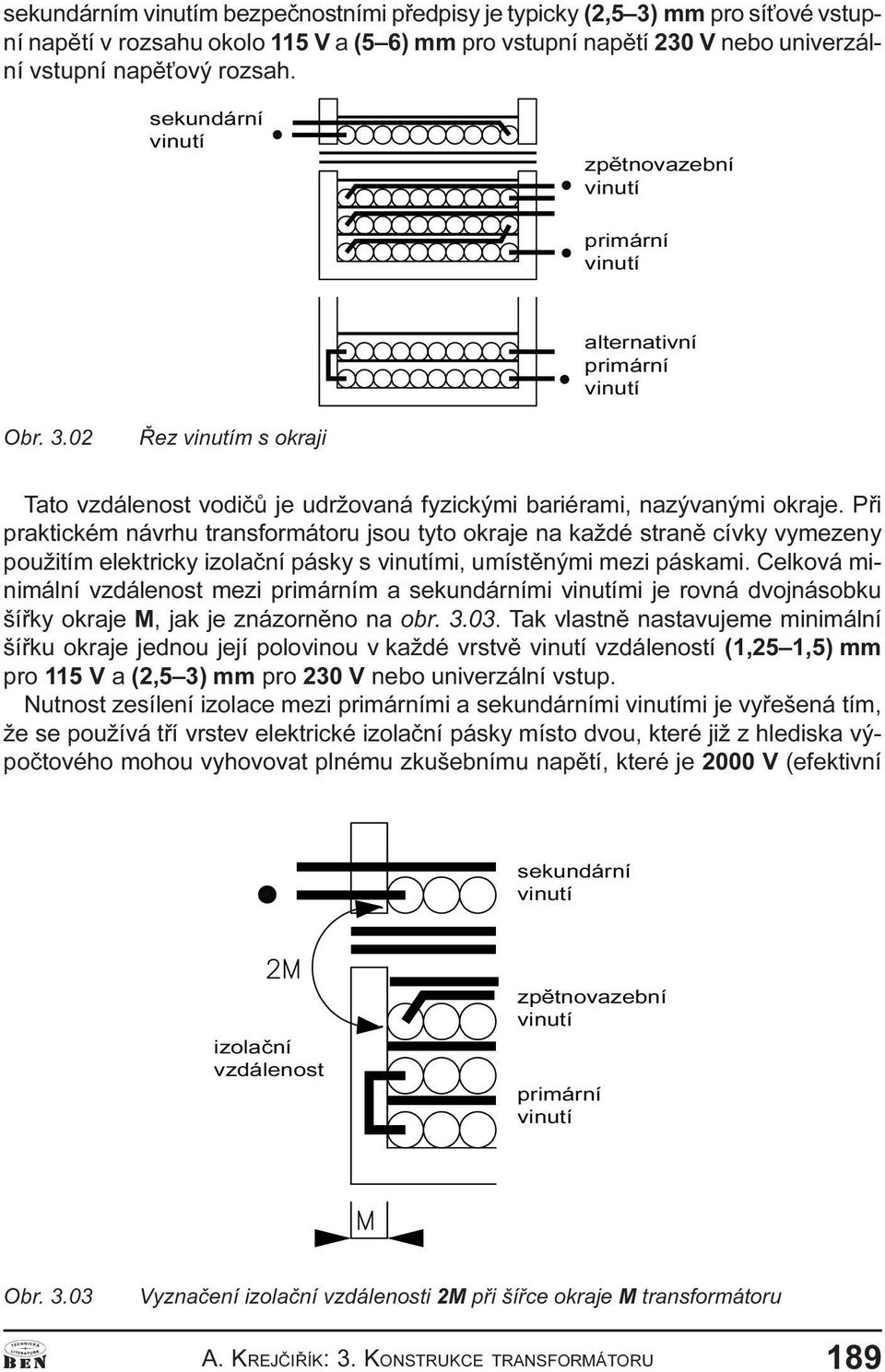 každé stranì cívky vymezeny použitím elektricky izolaèní pásky s vinutími, umístìnými mezi páskami Celková minimální vzdálenost mezi primárním a sekundárními vinutími je rovná dvojnásobku šíøky