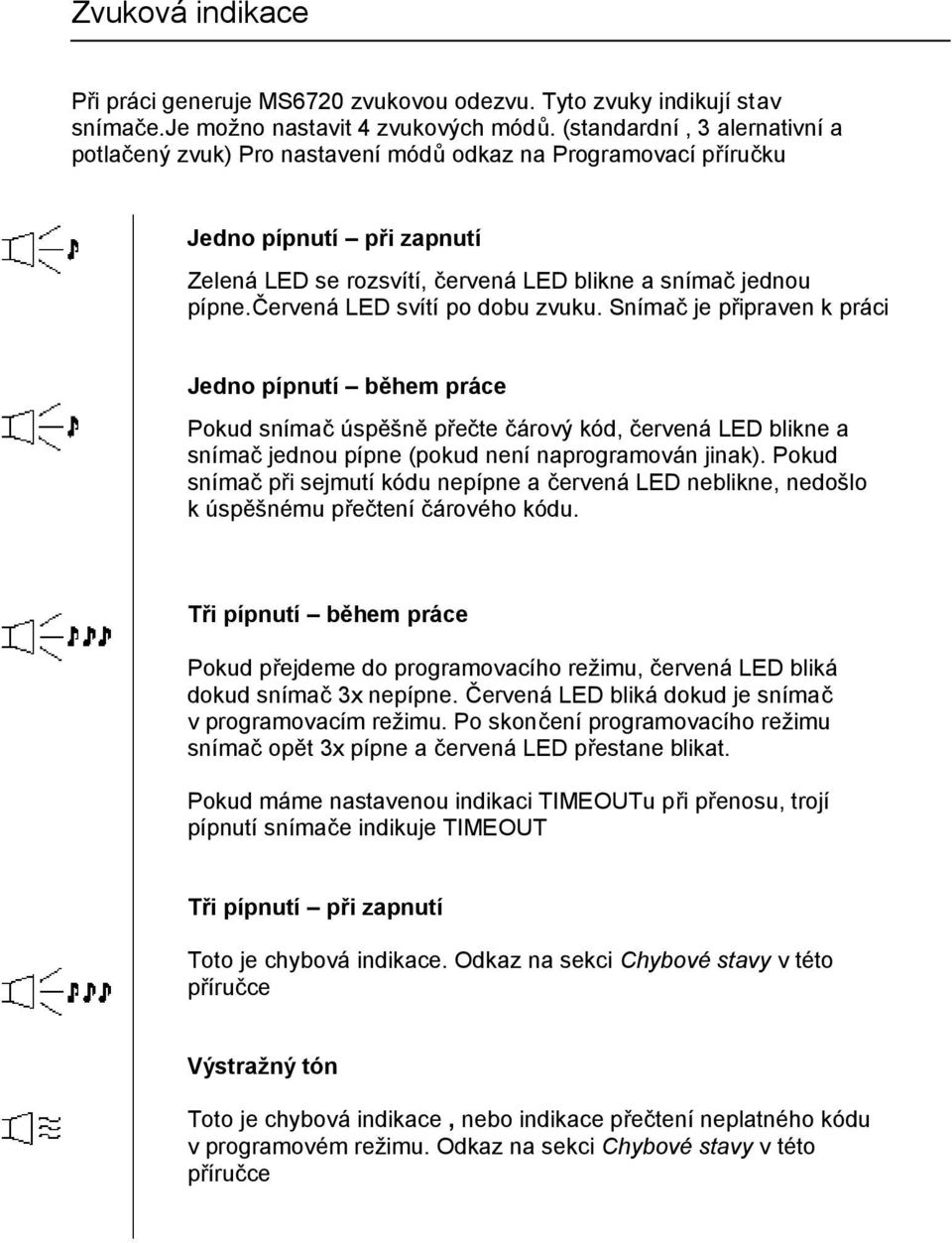 červená LED svítí po dobu zvuku.
