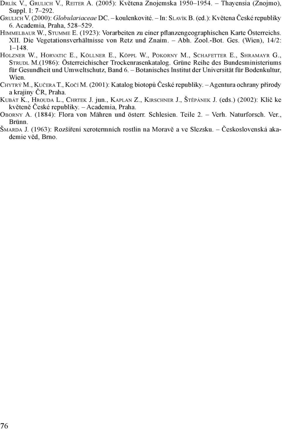 Die Vegetationsverhältnisse von Retz und Znaim. Abh. Zool.-Bot. Ges. (Wien), 14/2: 1 148. Holzner W., Horvatic E., Köllner E., Köppl W., Pokorny M., Schafetter E., Shramayr G., Strudl M.