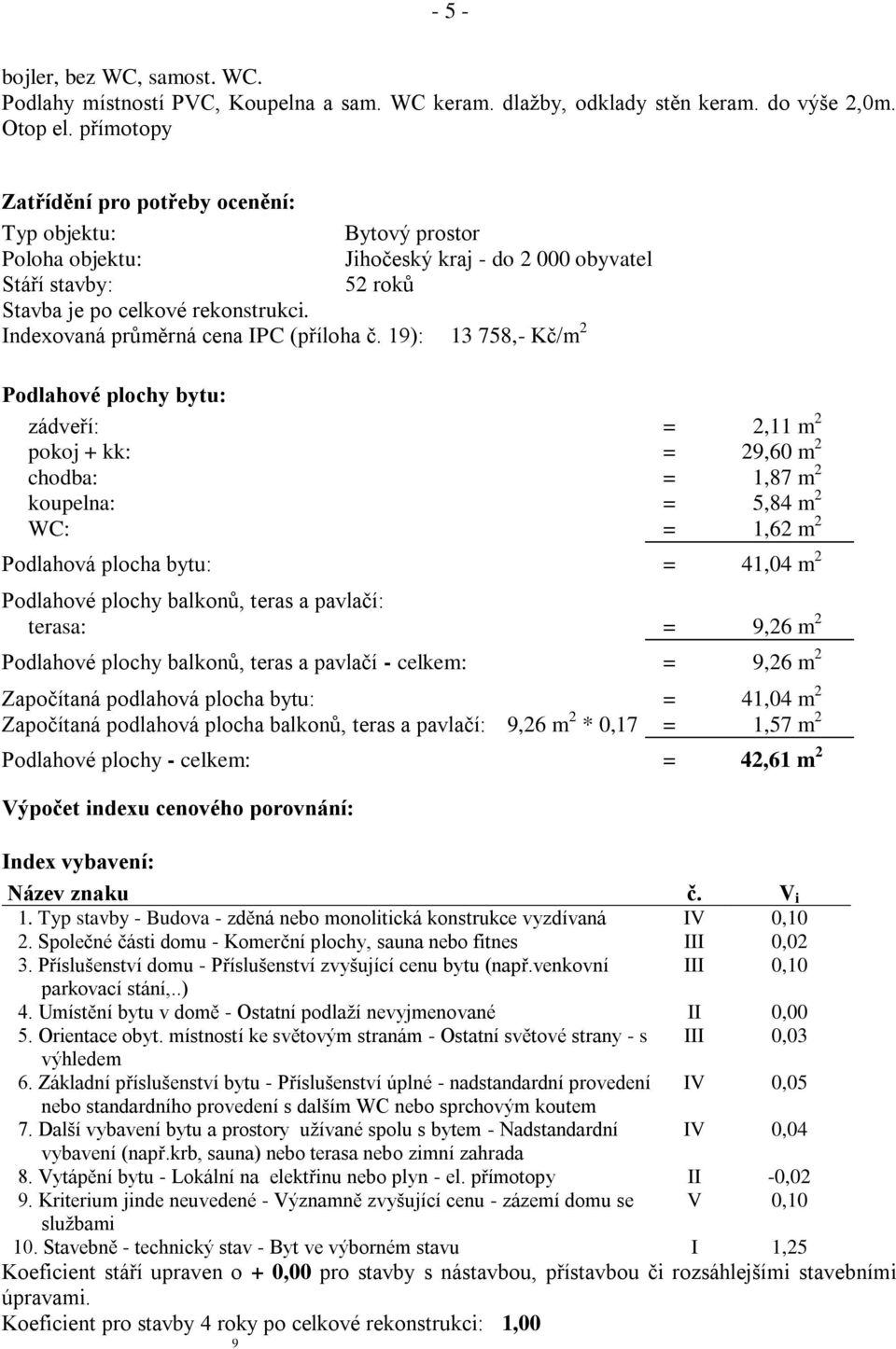Indexovaná průměrná cena IPC (příloha č.