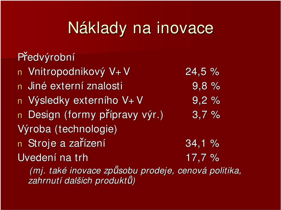 výr.) 3,7 % Výroba (technologie) Stroje a zařízen zení 34,1 % Uvedení na trh