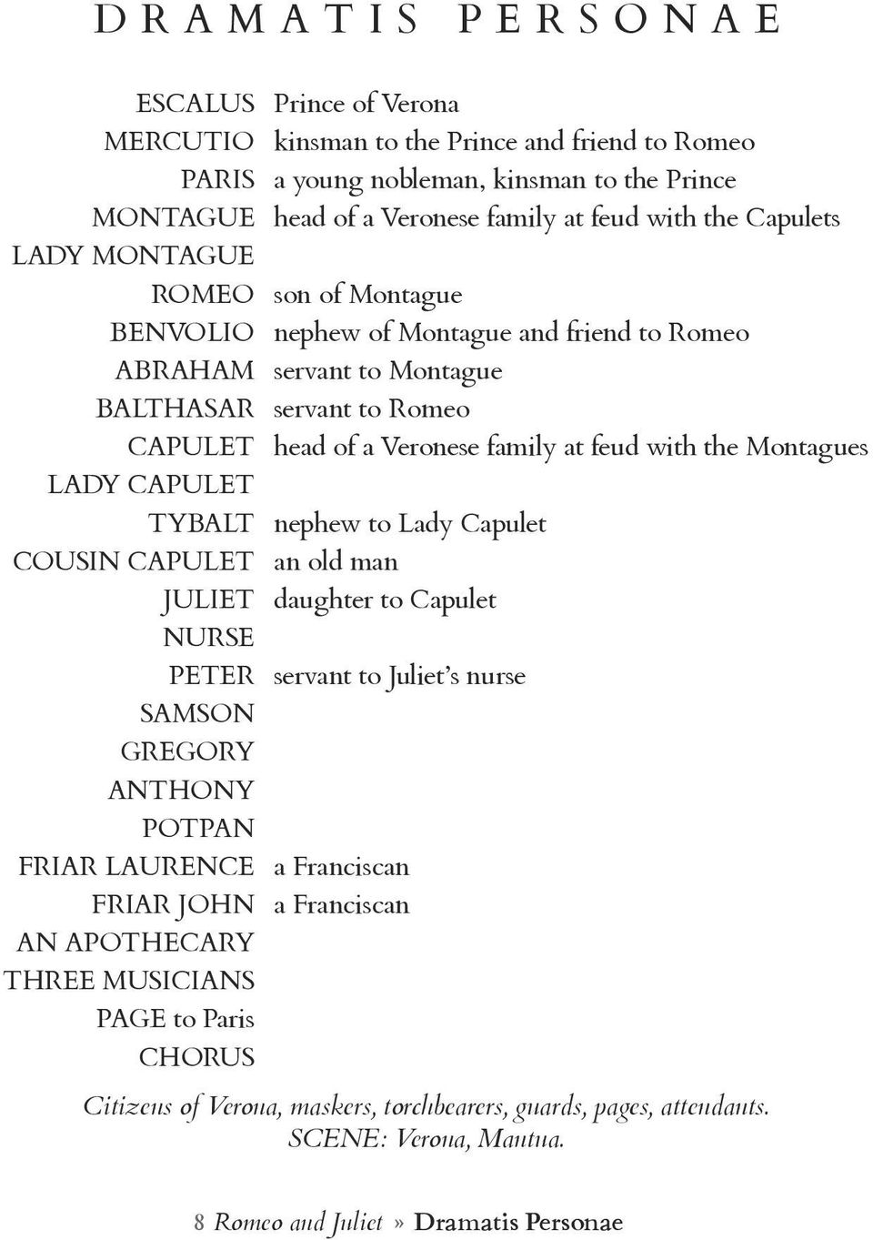 with the Montagues LADY CAPULET TYBALT nephew to Lady Capulet COUSIN CAPULET an old man JULIET daughter to Capulet NURSE PETER servant to Juliet s nurse SAMSON GREGORY ANTHONY POTPAN FRIAR LAURENCE a