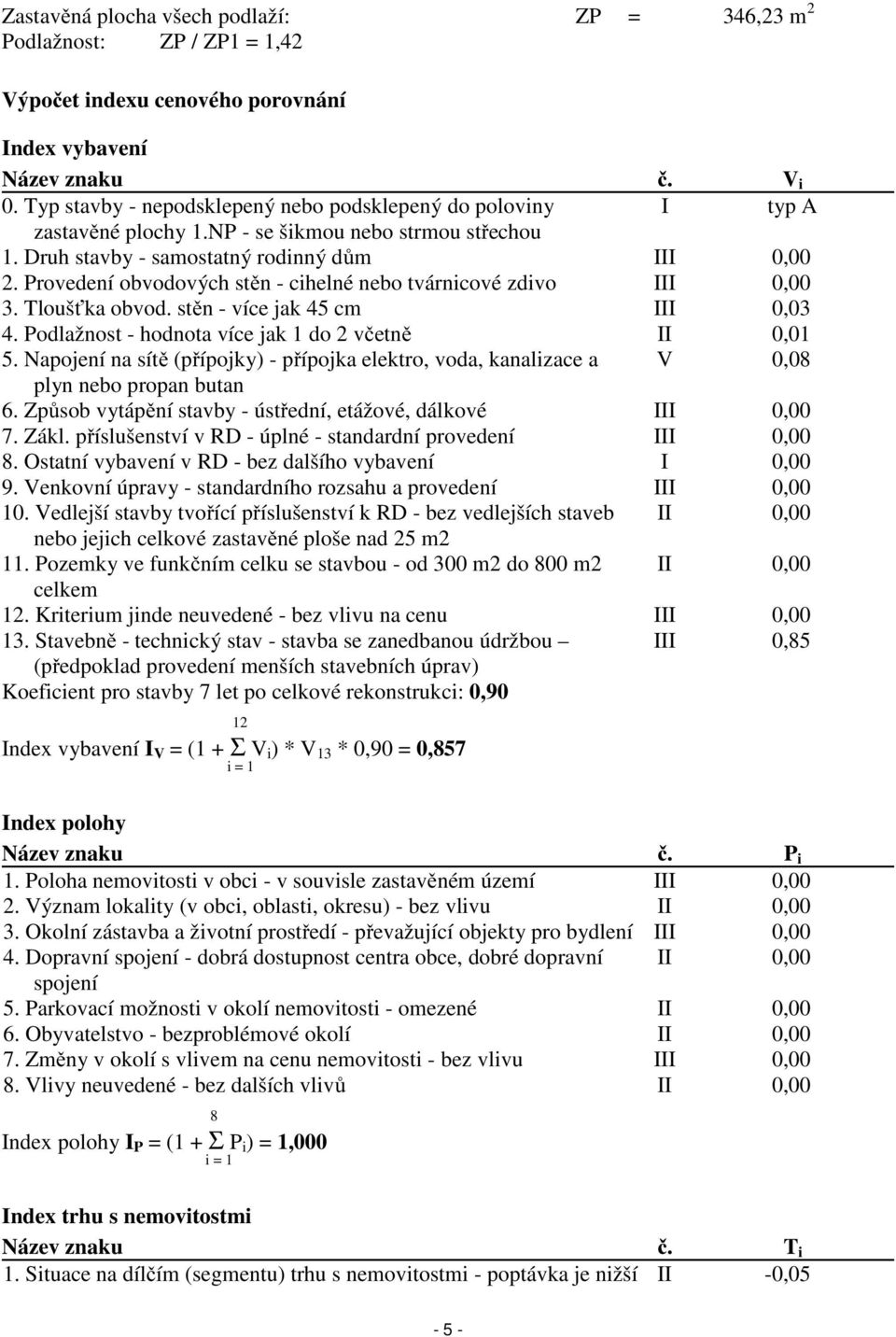 Provedení obvodových stěn - cihelné nebo tvárnicové zdivo III 0,00 3. Tloušťka obvod. stěn - více jak 45 cm III 0,03 4. Podlažnost - hodnota více jak 1 do 2 včetně II 0,01 5.