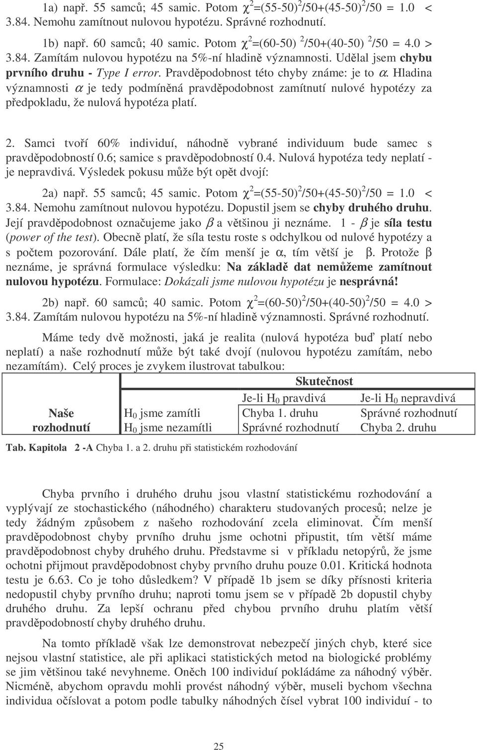Hladna významnost α je tedy podmínná pravdpodobnost zamítnutí nulové hypotézy za pedpokladu, že nulová hypotéza platí.. Samc tvoí 60% ndvduí, náhodn vybrané ndvduum bude samec s pravdpodobností 0.