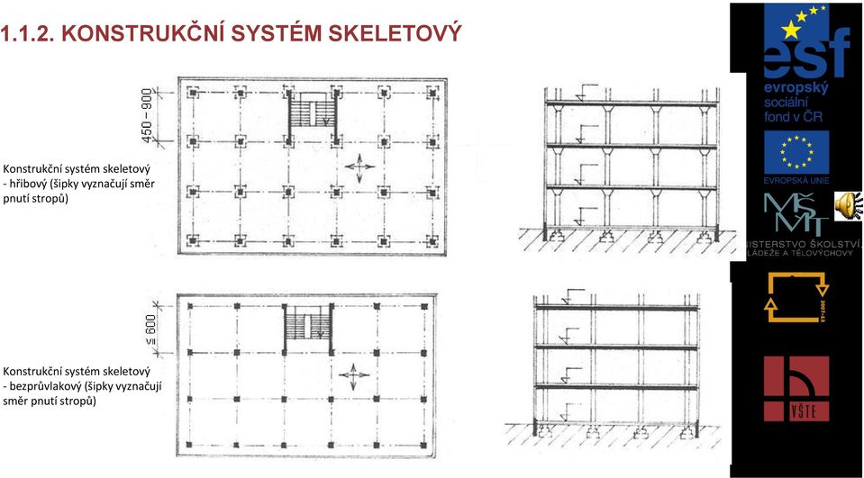 skeletový - hřibový (šipky vyznačují směr pnutí