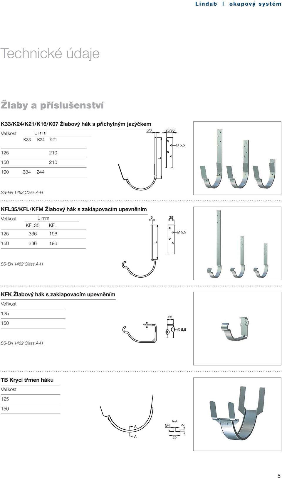 hák s zaklapovacím upevněním mm KF35 KF 125 336 196 1 336 196 SS-EN 1462 Class -H KFK