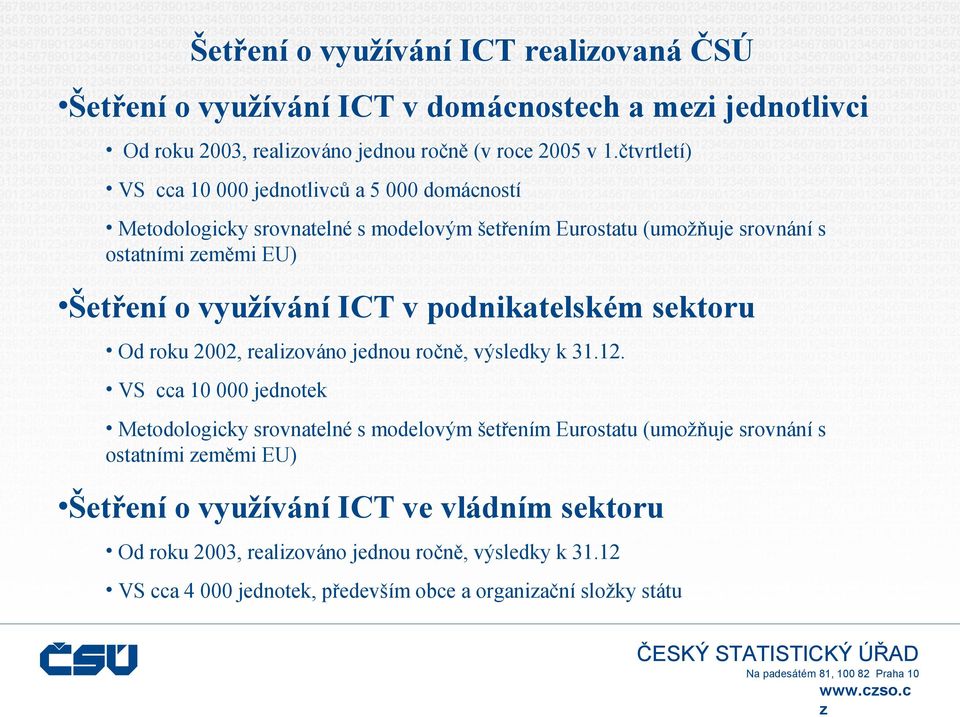 ICT v podnikatelském sektoru Od roku 2002, realiováno jednou ročně, výsledky k 31.12.